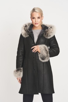 Czarny KOŻUCH DAMSKI z lisem KD-62 XXXXL 48