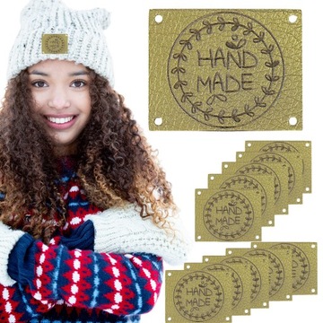 10X HANDMADE SKÓRZANE NASZYWKI METKI RĘKODZIEŁO