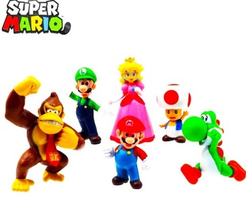SUPER MARIO BROS ZESTAW 6 FIGUREK ZABAWKA PREZENT DLA DZIECKA, NA Urodziny