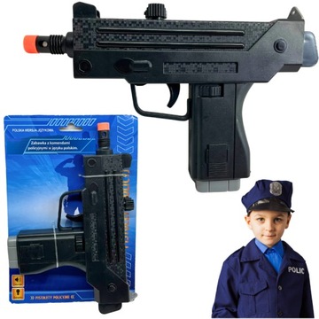 PISTOLET POLICYJNY DLA DZIECI ZABAWKOWY UZI DŹWIĘKOWY Z POLSKIMI KOMENDAMI