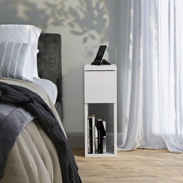 Узкая прикроватная стола с ящиком прикроватной таблицы с полкой, размеры: 20 x30 x55 см.