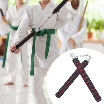 Nunchakus z miękką bronią do sztuk walki Wingchun ze stalowym łańcuchem, czarny czerwony