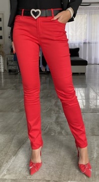 ДЛИННЫЕ БРЮКИ КРАСНЫЕ МОДНЫЕ ТОПЫ ТРУБКИ + ПОЯС ВЫСОКИЙ ПОДЪЕМ ДЛЯ ОФИСА FB222