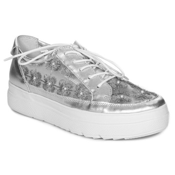 Maciejka Półbuty sneakersy skórzane na platformie N6480-35 srebrne r.41