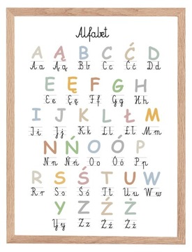 plakat edukacyjny alfabet litery pisany montessori boho a3