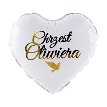 Balon na CHRZEST SERCE białe GOŁĄB + IMIĘ