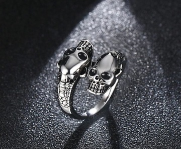 OBRĄCZKA Sygnet dwie czaszki czaszka uniwersalny