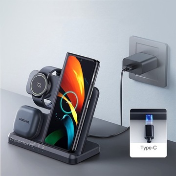 ИНДУКТИВНОЕ ЗАРЯДНОЕ УСТРОЙСТВО ДОК-СТАНЦИЯ APPLE IPHONE SAMSUNG QI USB 3IN1