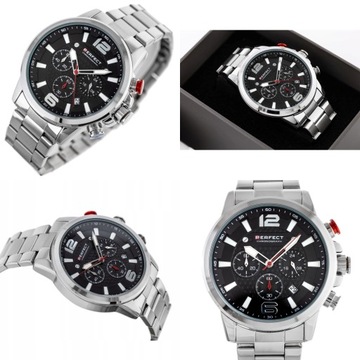 МУЖСКИЕ ЧАСЫ PERFECT BOLTON + КОРОБКА + ХРОНОГРАФ С ГРАВИРОВКОЙ ИЗ СТАЛИ ДАТЫ