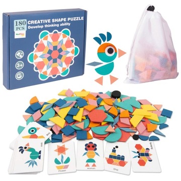 PUZZLE DREWNIANE KLOCKI UKŁADANKA MONTESSORI DLA DZIECI KREATYWNE KSZTAŁTY