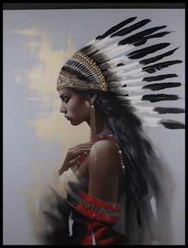 Plakat na Ścianę Obraz Kobieta Indianka Portret 40x60 cm Premium ElliveX
