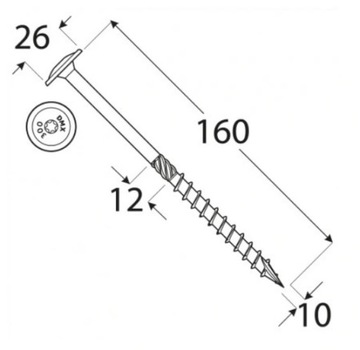Шурупы столярные по дереву 10х160 TORX С ШАЙБОЙ ГОЛОВКОЙ DMX 50шт.