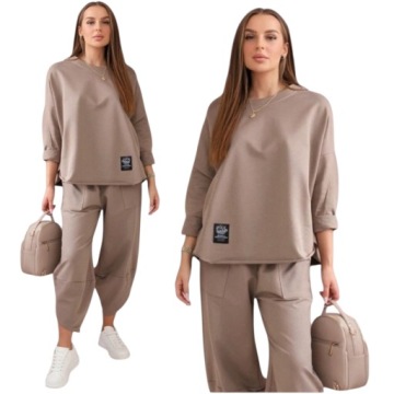 Komplet bawełniany bluza plus spodnie oversize Moda Włoska