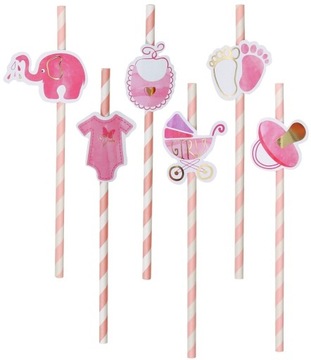 SŁOMKI PAPIEROWE NA BABY SHOWER DZIEWCZYNKA 8 SZT