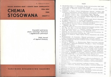 CHEMIA STOSOWANA zeszyty 1-4 rok 1980 kwartalnik