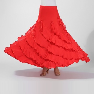 Spódnica tancerka z falbankami Halka do tańca latynoamerykańskiego czerwona