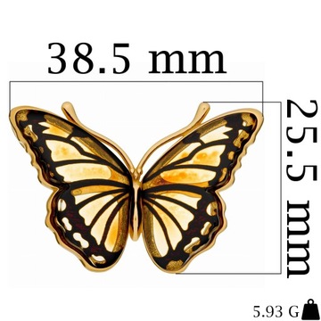 Złoty Wisiorek Z Bursztynu Naturalnego Motyl Srebro 925