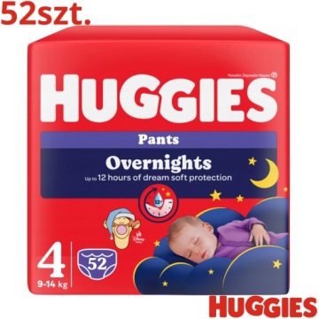 Трусики-підгузки Huggies Overnights Штани Розмір 4 підгузки (9-14 кг) 52 шт.