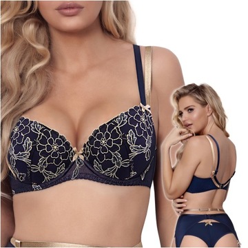 Biustonosz Push Up 70A Granatowy Wyjmowane Wkładki AXAMI V-9421 Bra Axami