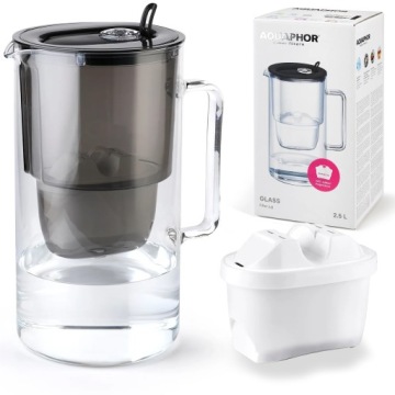 Set Skleněná filtrační konvice Aquaphor Glass 2,5 l černá náplň