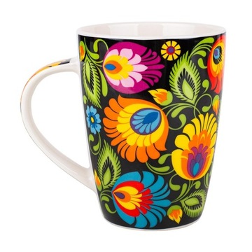KUBEK FOLK 420 ML - WZORY ŁOWICKIE CZARNY FOLKSTAR