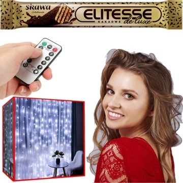 PREMIUM KURTYNA ŚWIETLNA 300 LED USB 300x300cm PILOT zimne lampki 11394