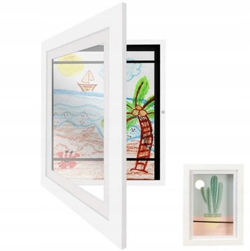 FOTO-RAMKA RAMA DREWNIANA NA 50 ZDJĘĆ FORMAT A4 21CM x 29,7CM BIAŁY DA43A