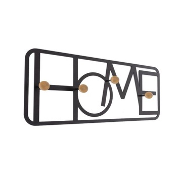 Wieszak ścienny na ubrania WUY - czarny metalowy, napis HOME