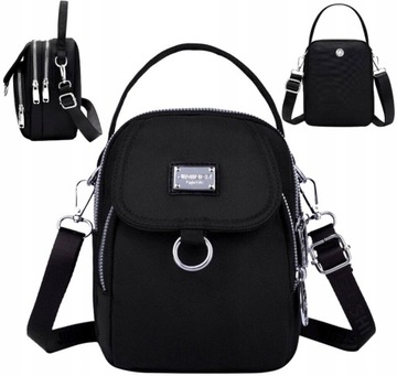 Kopertówka Torebka na telefon ramię portfel Damska czarna mała pasek Torba