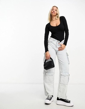 Asos Design NG7 xgw czarne klasyczne body prążki stringi XL