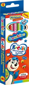 Bambino Kredki 6 Kolorów w Drewnie + Temperówka