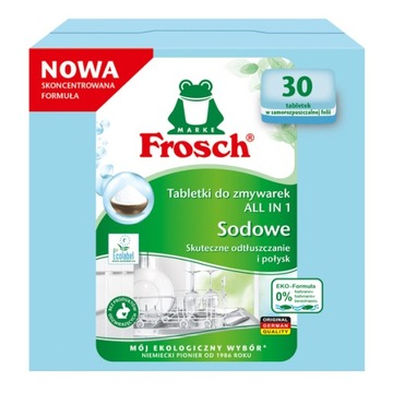 Frosch Tabletki do Zmywarki All-in-One z Sodą, Skuteczne Mycie, 30 szt