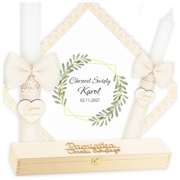 КРЕЩЕННАЯ СВЕЧА И КРЕЩЕСТВЕННАЯ СВЕЧА ГРАВИРОВКА ШКАТУЛКА Сувенир на Крещение