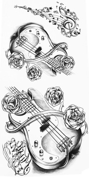 Tatuaż tymczasowy Gitara muzyka Róże nuty 3 szt
