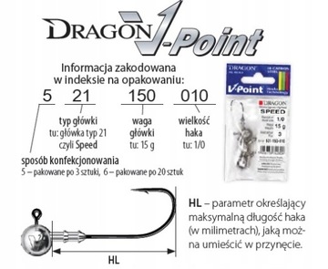 Główka jigowa DRAGON V-POINT SPEED 3 szt. 5/0 5 g