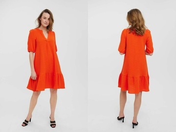 Vero moda pomarańczowa marszczona sukienka mini XS