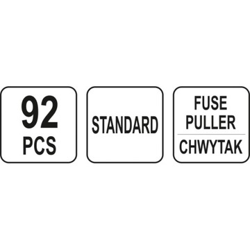 СТАНДАРТНЫЙ НАБОР ПРЕДОХРАНИТЕЛЕЙ ВХОДИТ 92 ПРЕДМЕТА ТЕСТЕРА YATO