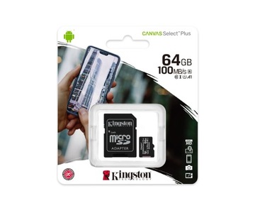 Карта microSDXC KINGSTON Canvas Select Plus емкостью 64 ГБ