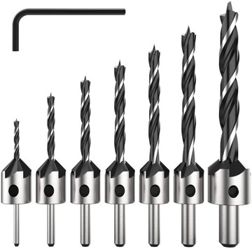 ZESTAW WIERTEŁ Z POGŁĘBIACZEM NAWIERTAKI 7 szt.