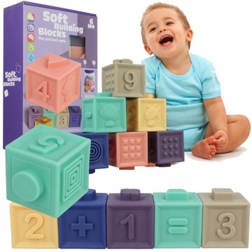 MIĘKKIE KLOCKI SENSORYCZNE DLA DZIECI ZESTAW 12SZT