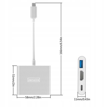 Адаптер ZENWIRE 3in1 MHL HUB USB C HDMI 4K для MacBook Samsung