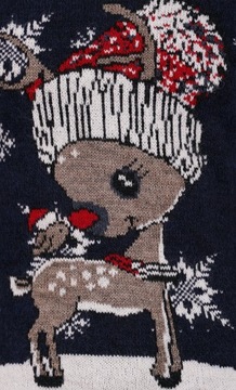 SWETER ŚWIĄTECZNY GRANAT WEŁNA RENIFER RUDOLF 2XL