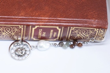 wyjątkowa ZAKŁADKA DO KSIĄŻKI Słońce Księżyc briolette RUBIN SZAFIR PERŁA