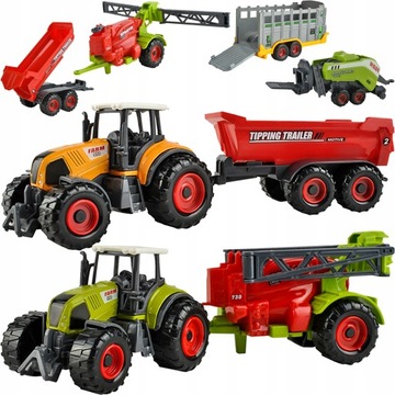 Zestaw 2 Traktory 4 maszyny rolnicze Traktor Metal Prezent Gwiazdka