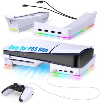 RGB STOJAK POZIOMY+4 USB PLAYSTATION 5 SLIM PODSTAWKA POZIOMA DO PS5 Slim