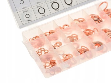 ZESTAW PODKŁADEK MIEDZIANYCH PODKŁADKI MIEDZIANE WYMIAR WEW. 4-22 MM 220SZT