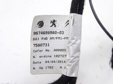 CITROEN DS5 11-15 SVAZEK INSTALACE NAVIGACE AUTORÁDIO 9674698980