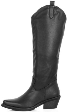 7850 ЧЕРНЫЕ ВЫСОКИЕ КОВБОЙСКИЕ БОТИНКИ КОЖАНЫЕ БОТИНКИ С УТЕПЛЕННЫМ КАБЛУКОМ 38