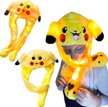 PLUSZOWA CZAPKA Z RUCHOMYMI USZAMI PIKACHU ŚWIECI
