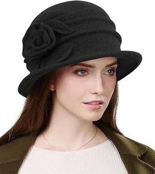 Damski Beret Z Wełną W Stylu Vintage, Kwiatowy,Zimowy, Ciepły Kapelusz